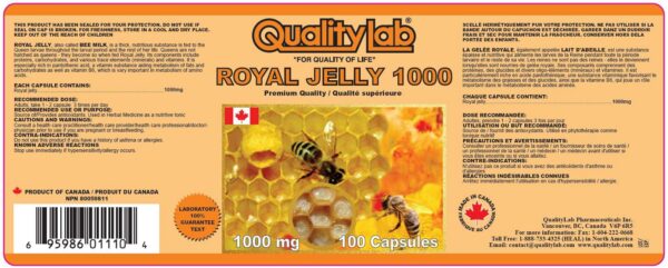 Etiqueta frontal de QualityLab Royal Jelly