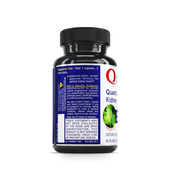 Vista lateral Quantum Nutrition Labs Kidney Support suplemento
