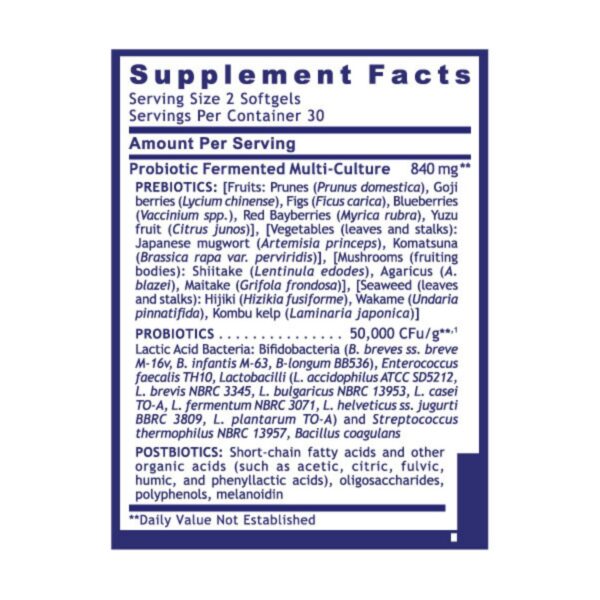 Etiqueta con lista de cepas probióticas