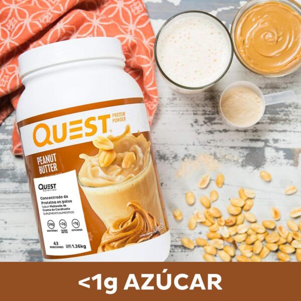 Frasco visto de costado de Quest Protein Powder