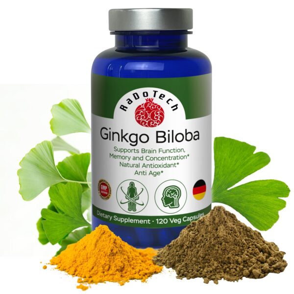 RaDoTech Ginkgo Biloba suplemento para función cerebral 120 cápsulas