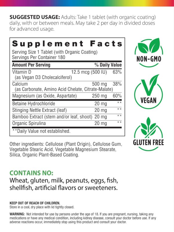 Etiqueta frontal con calcio y magnesio