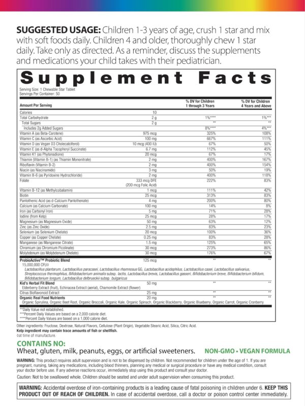 Etiqueta de ingredientes Rainbow Light Kids One+ Multivitamin
