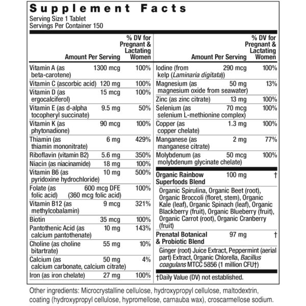 Rainbow Light multivitaminico prenatal etiqueta trasera