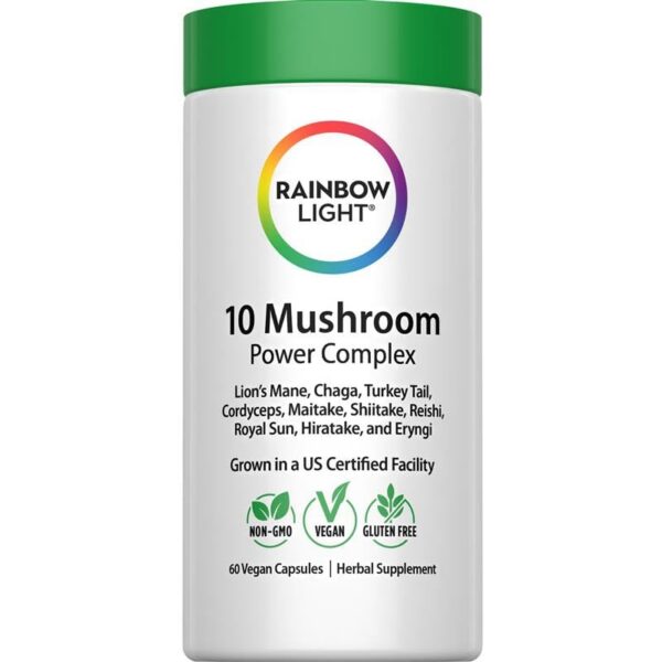 Frasco Rainbow Light Suplemento Poder de Hongos 60 cápsulas veganas