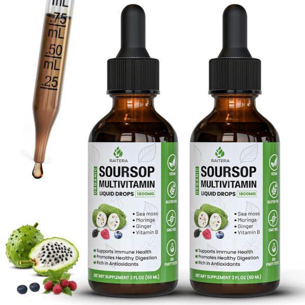 Frasco con etiqueta de guanábana graviola gotas