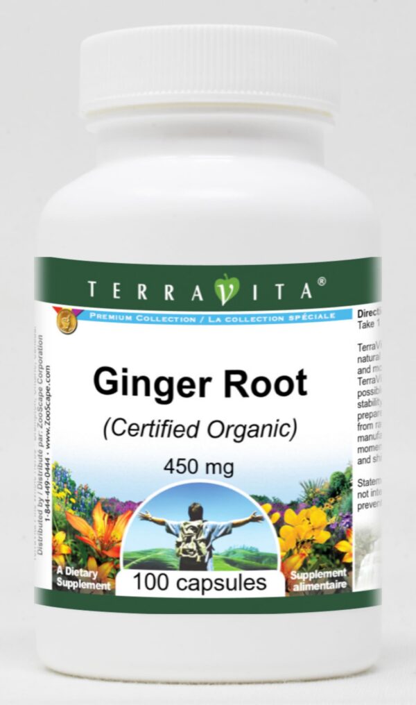Raíz de jengibre orgánica 450 mg TerraVita botella sellada