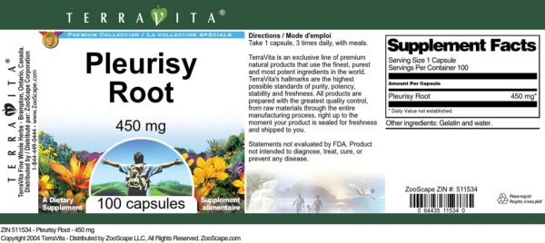 Raíz de pleuresía TerraVita 100 cápsulas envase cerrado