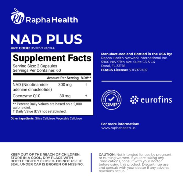 Frasco con 120 cápsulas Rapha Health NAD