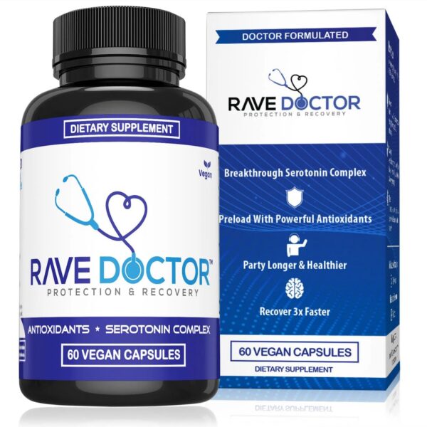 Rave Doctor 5-HTP suplemento frasco frontal