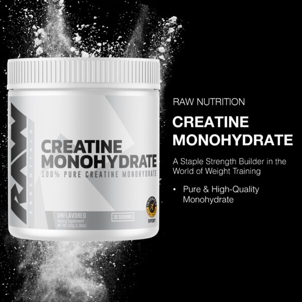 Version 1.0.0 Vista lateral de frasco RAW Creatine monohydrate