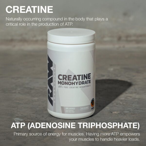 Detalle de porciones en envase de creatina RAW