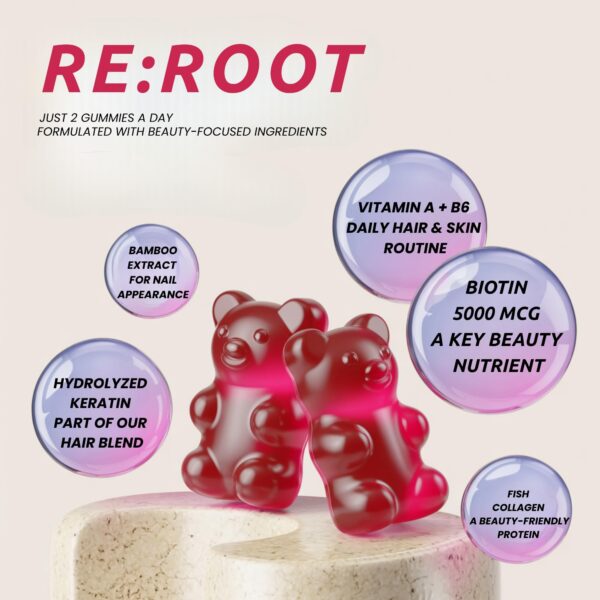 RE:ROOT Gomitas Belleza Cabello etiqueta frontal