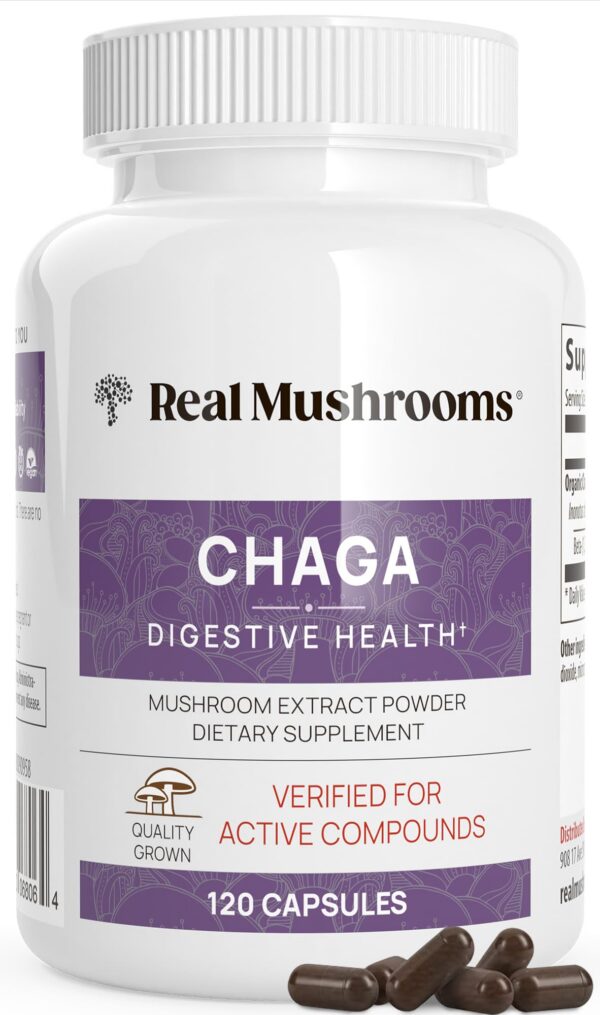 Cápsulas orgánicas Chaga Real Mushrooms frasco 120 cápsulas