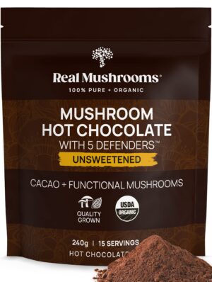 Real Mushrooms chocolate caliente sin azúcar mezcla 5 hongos