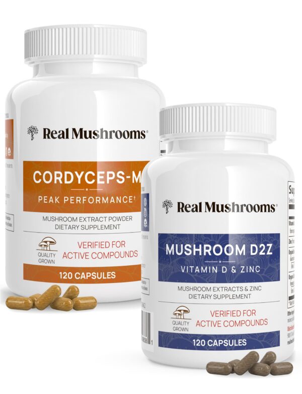 Paquete de Real Mushrooms con vitamina D2 y cordyceps-M