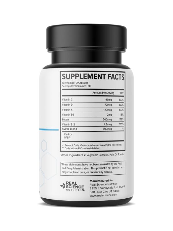 Etiqueta del suplemento InterCyst Miracle para cistitis y digestión