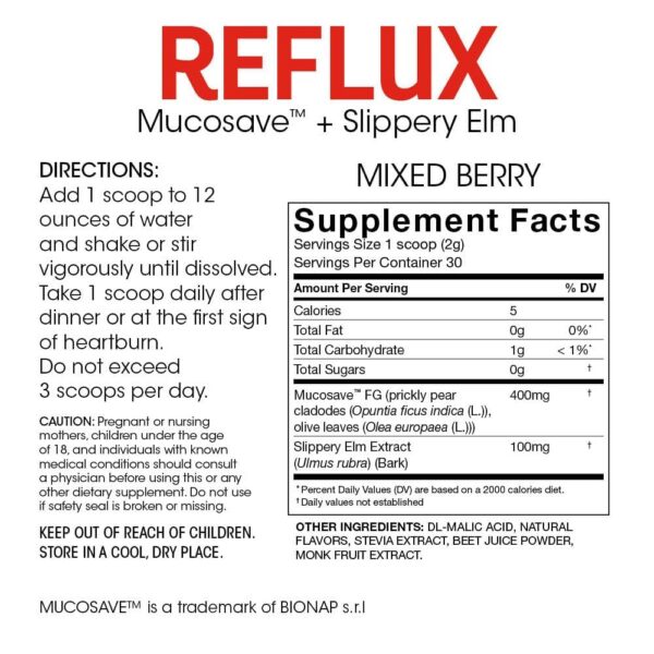 Reflux suplemento con Mucosave y corteza de olmo resbaladizo