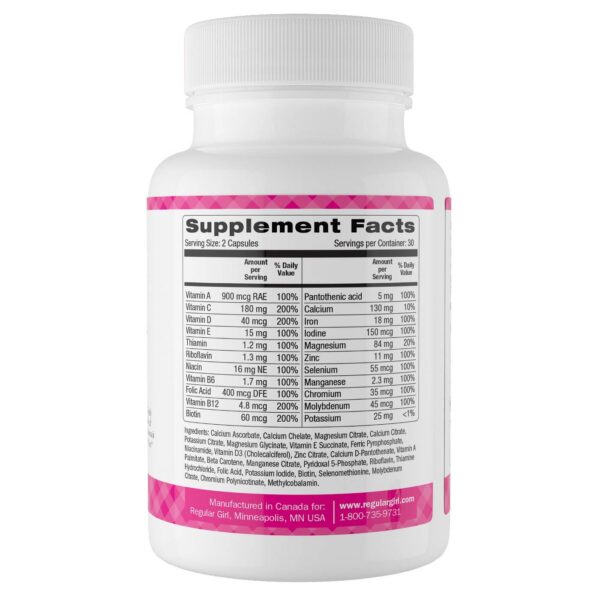 Etiqueta frontal de Regular Girl multivitamínico