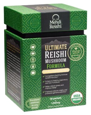 Fórmula de champiñón Reishi orgánico en envase premium