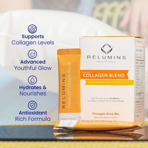 Relumins Colágeno Marino polvo en vaso