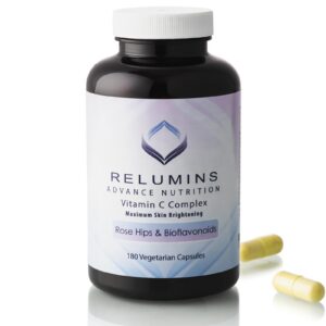 Frente de la botella Relumins Advanced Vitamin C con Rose HIPS