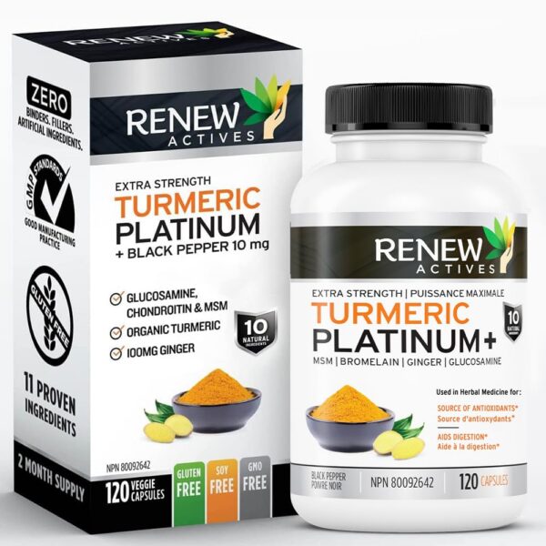 Version 1.0.0 Renew Actives Cúrcuma Platino suplemento antioxidante 120 cápsulas