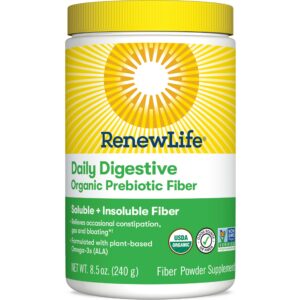 Renew Life polvo de fibra prebiótica orgánica 8.5 oz envase frontal