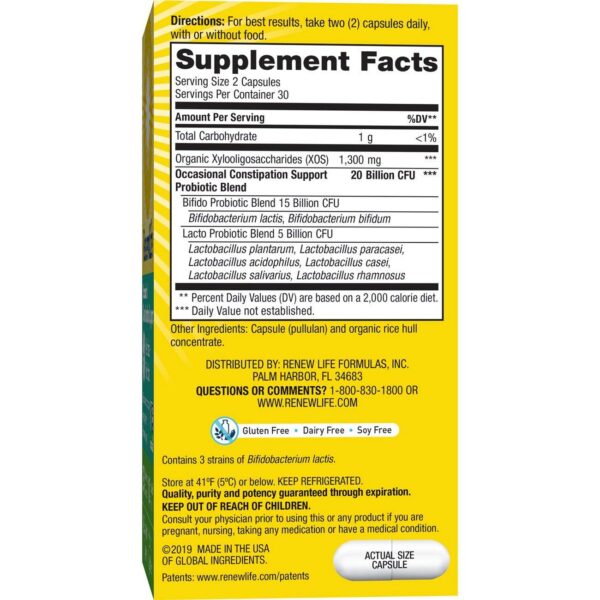 Caja del Renew Life Return to Regular Probiótico 60 CT