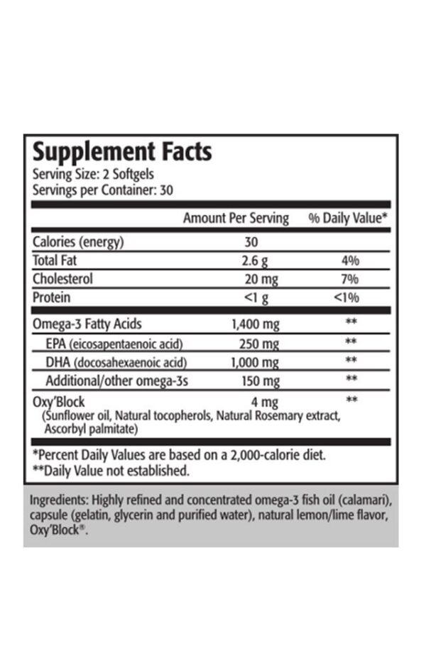 Etiqueta frontal de Res-Q Calamarine DHA Omega-3 cápsulas