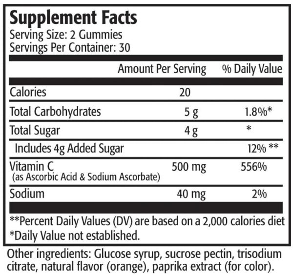 Res-Q gomitas vitamina C sabor naranja etiqueta frontal
