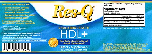 Etiqueta Res-Q HDL+ suplemento vitamina B3 cápsulas 60