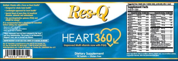 Vista trasera del envase Res-Q Heart360 Multivitamin