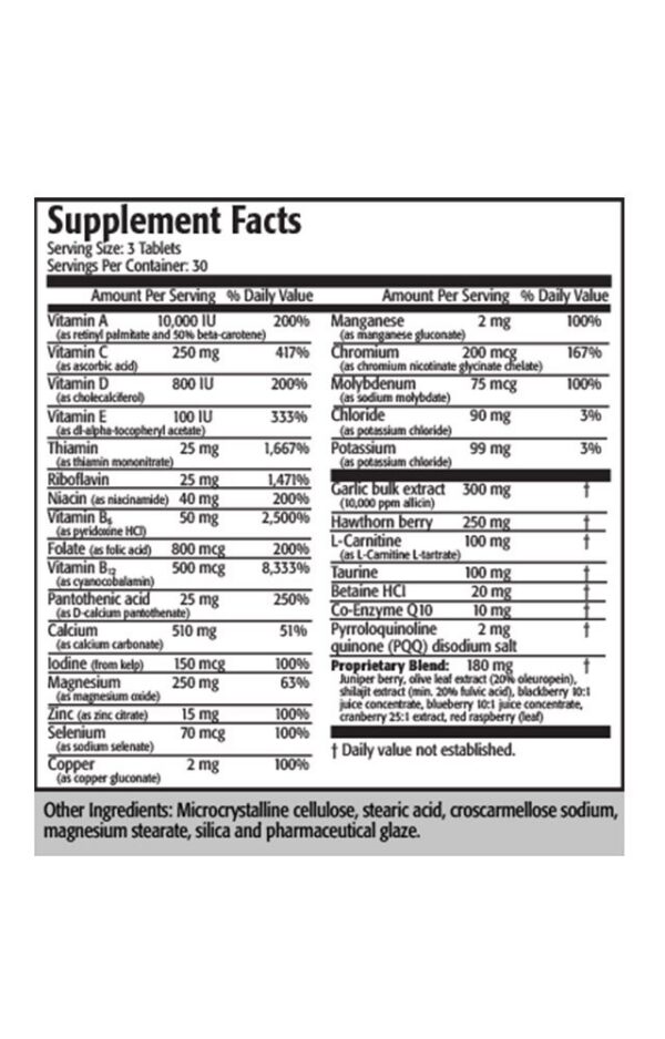 Etiqueta del envase Res-Q Heart360 Multivitamin Close-Up
