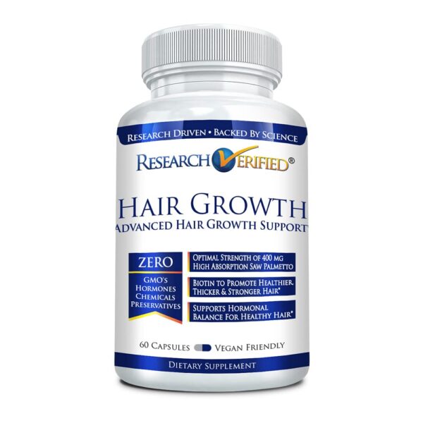 Frente de la botella Research Verified Hair Growth Support