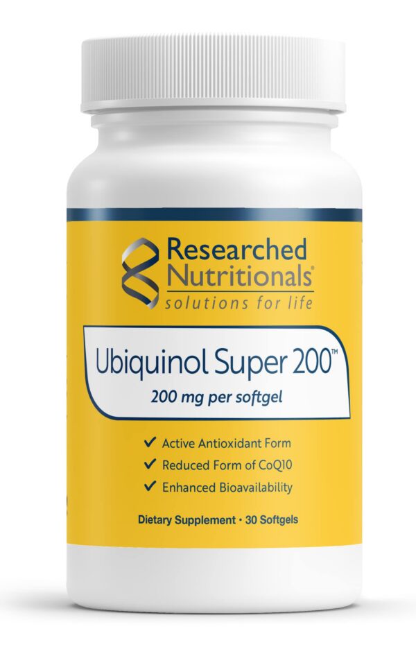 Version 1.0.0 Researched Nutritionals ubiquinol 200 mg frasco frontal