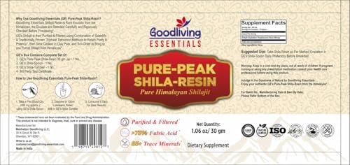 Resina pura Shilajit Himalaya Goodliving Essentials con vaso y cuchara