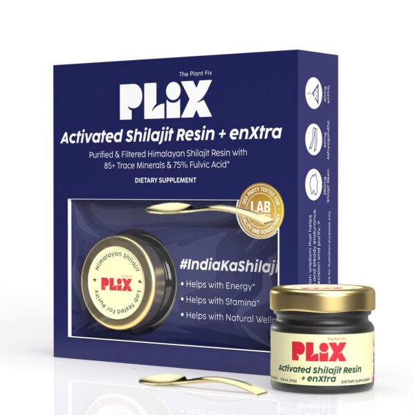 Frasco de resina de Shilajit activada PLIX con minerales