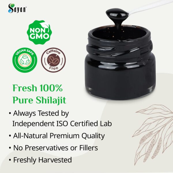 Resina Shilajit potente Sayan frasco y etiqueta