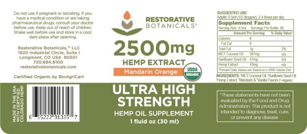 Version 1.0.0 Etiqueta de Restorative Botanicals hemp oil