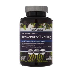Frasco frontal ResVitale Resveratrol 250 mg capsulas vegetales