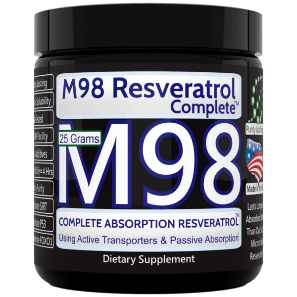 Vista frontal de M98 Complete Resveratrol polvo