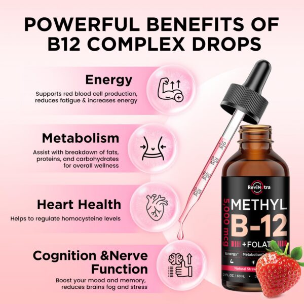 Gotas de vitamina b12 ReviNutra líquido sabor fresa 2 onzas
