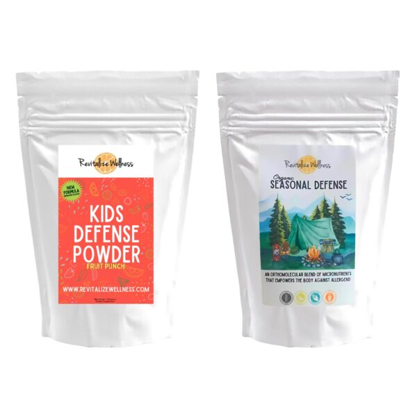 Revitalize Wellness bundle front view con Kids Defense Powder Fruit Punch