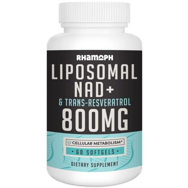 Rhamoph liposomal NAD+ frasco y etiqueta
