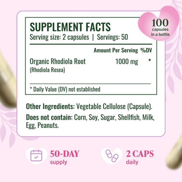 Frasco de Rhodiola Rosea con etiqueta