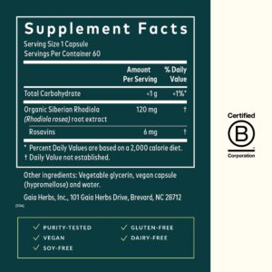 Rhodiola Rosea Gaia Herbs para resistencia y bienestar físico