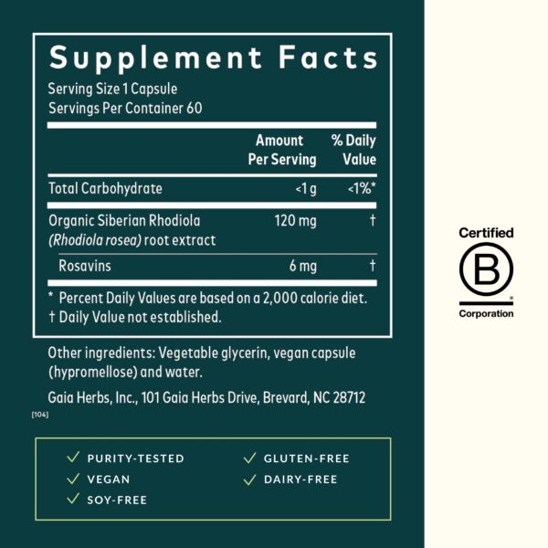 Rhodiola Rosea Gaia Herbs para resistencia y bienestar físico