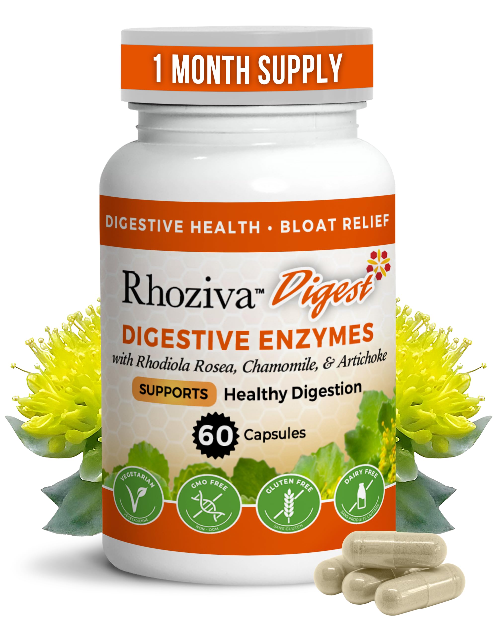 Rhoziva Digestive Supplement with Enzymes, Probiotics and Prebiotics