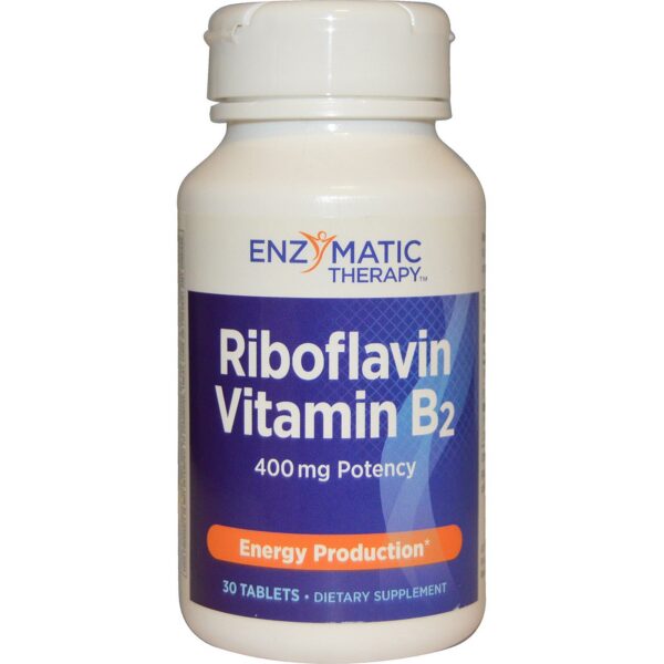 Riboflavina vitamina B2 400 mg en tabletas de Enzymatic Therapy